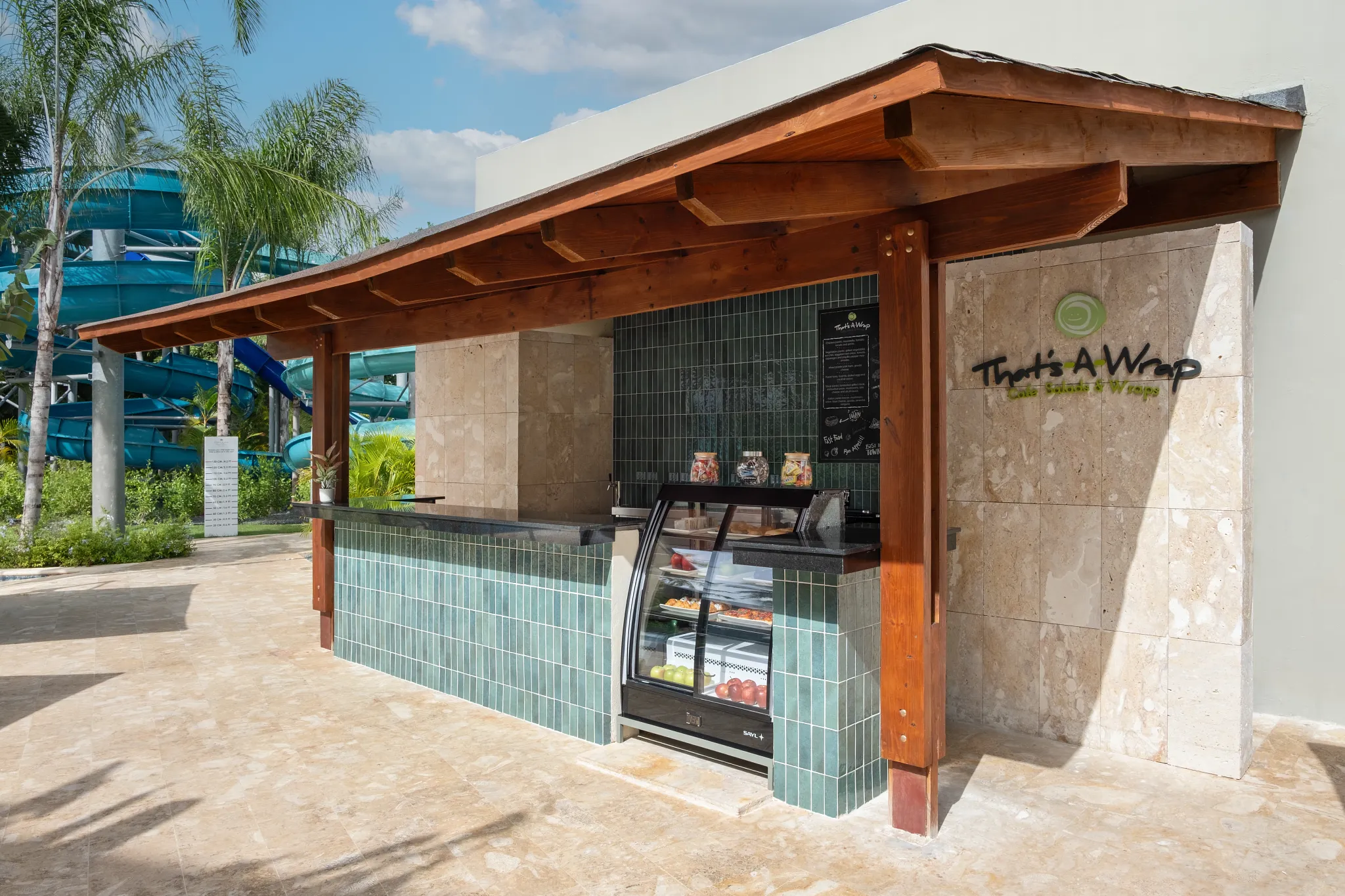 That’s a Wrap café at Dreams Royal Beach Punta Cana featuring fresh salads, paninis, and sandwiches in a casual poolside setting.